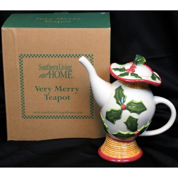 Southern Living Home Very Merry Teapot #40022 Ceramic Christmas Holiday Whimsy - Picture 1 of 11